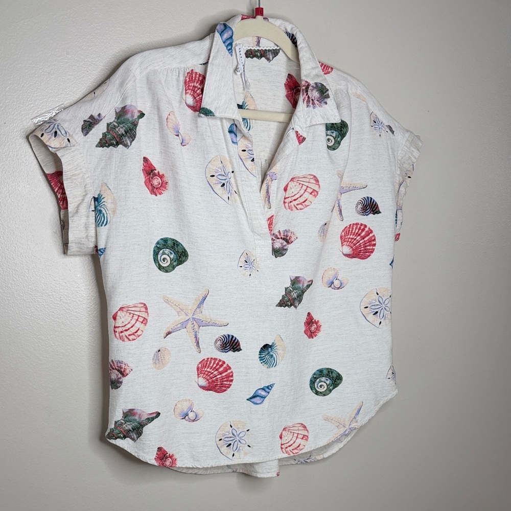Jane and Delancey Seashell Print Linen Blend Top Size L - Picture 5 of 9